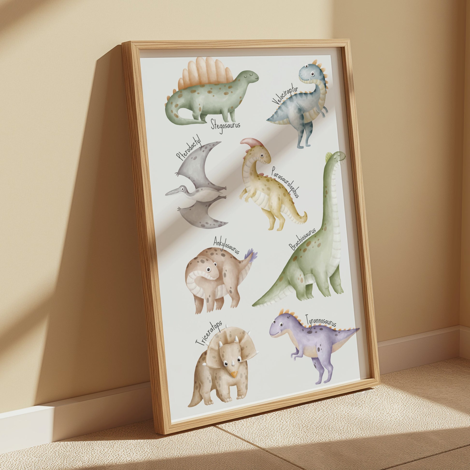 Premium Poster of Cute Dinosaur Cartoons for Kids Room Decor Posters