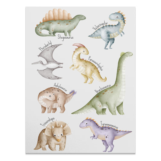 Premium Poster of Cute Dinosaur Cartoons for Kids Room Decor Posters