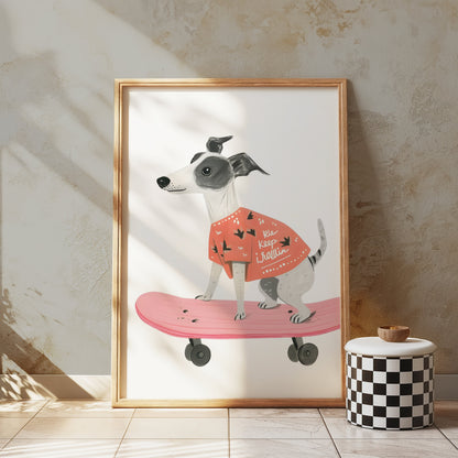Premium Poster of Cute Dog Skateboarding with Fun Slogan Posters