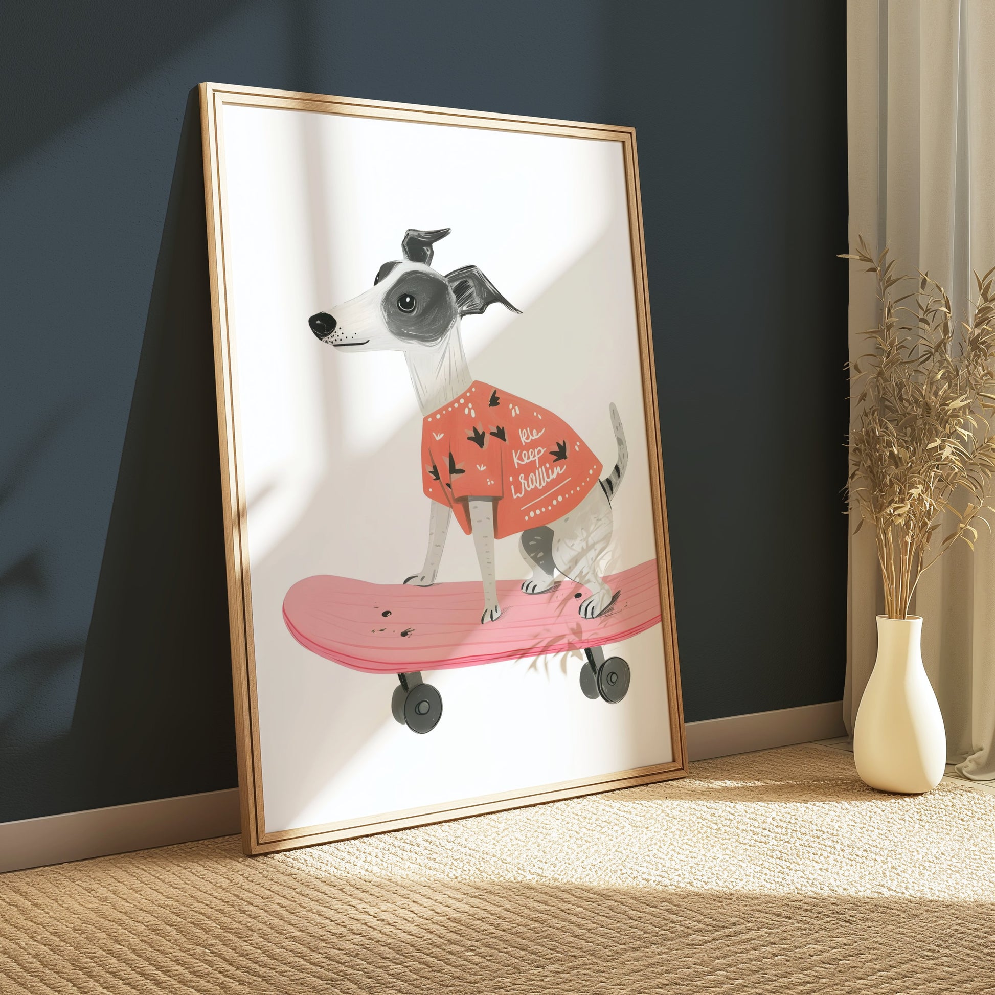 Premium Poster of Cute Dog Skateboarding with Fun Slogan Posters