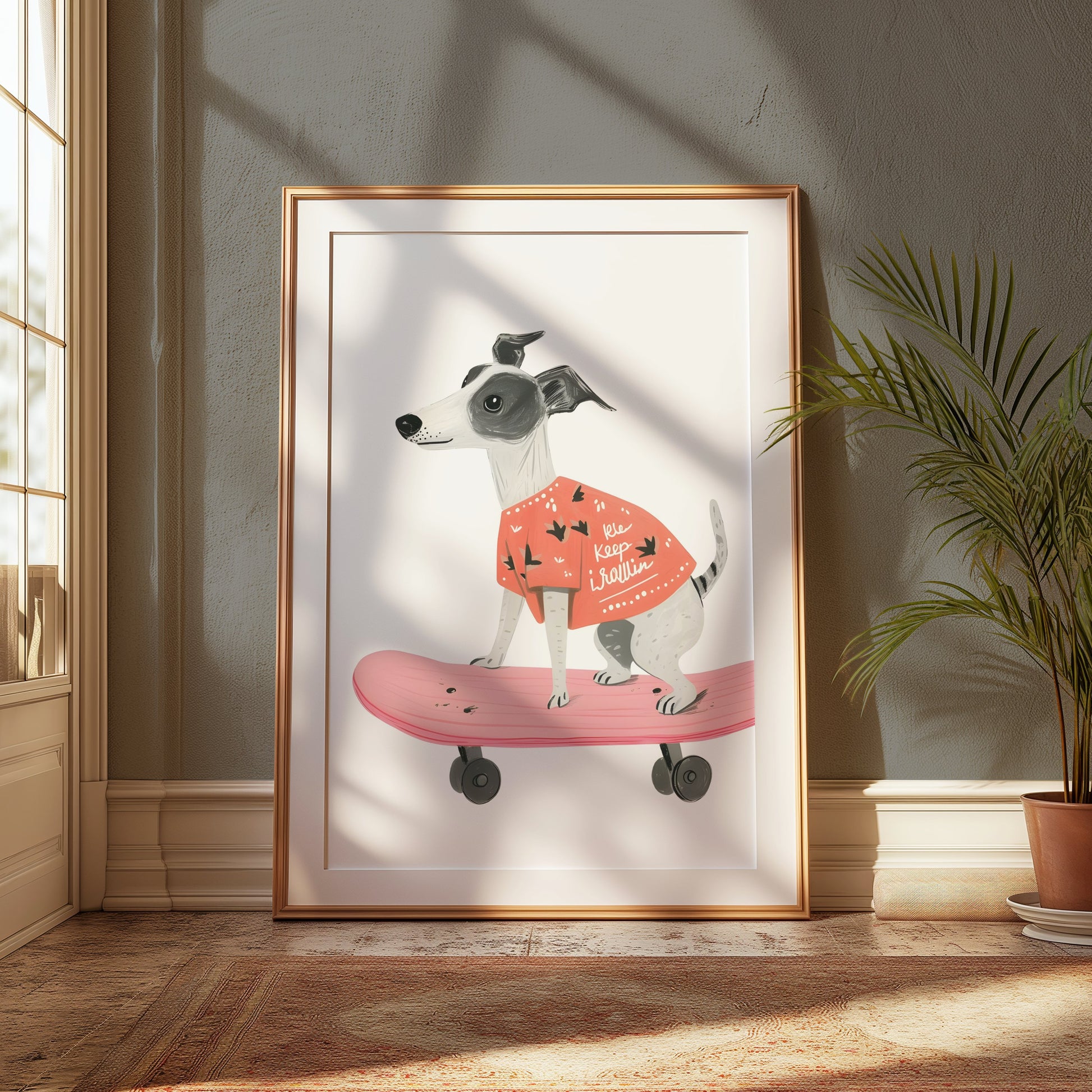 Premium Poster of Cute Dog Skateboarding with Fun Slogan Posters