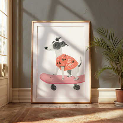 Premium Poster of Cute Dog Skateboarding with Fun Slogan Posters