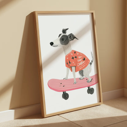 Premium Poster of Cute Dog Skateboarding with Fun Slogan Posters