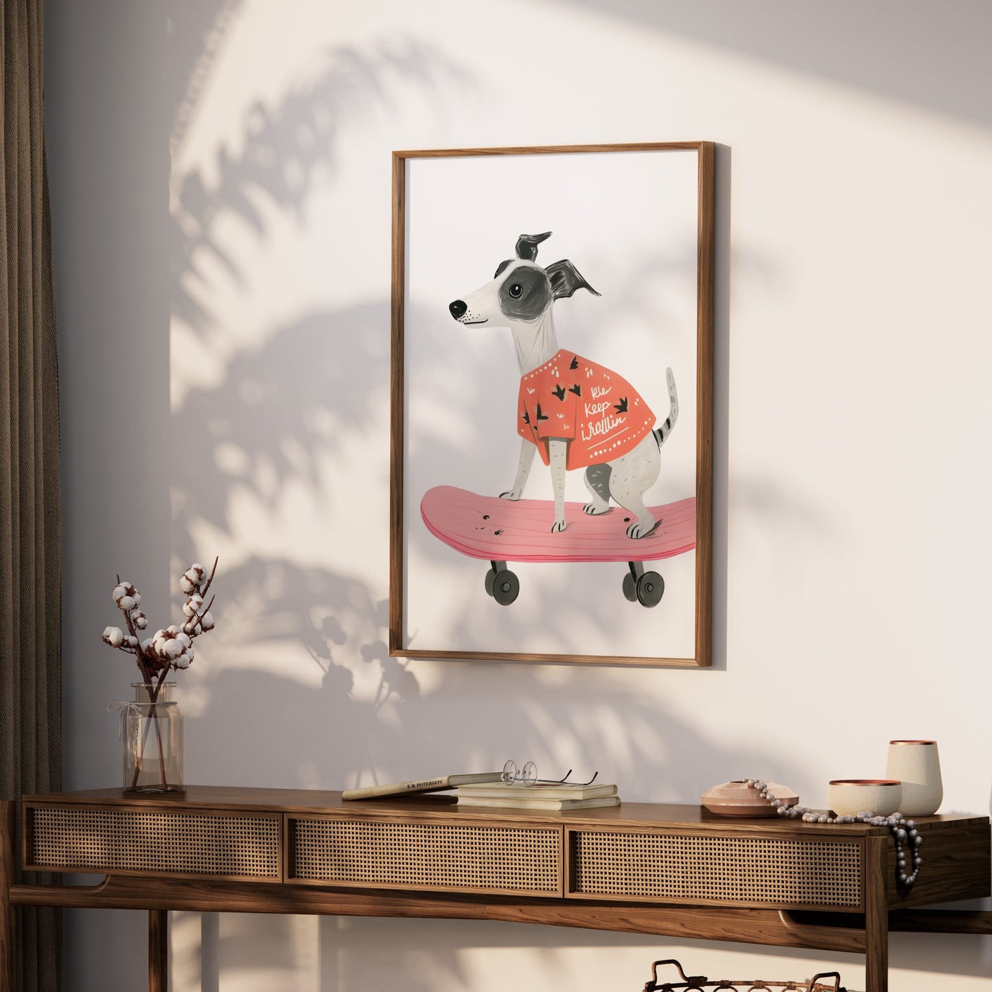 Premium Poster of Cute Dog Skateboarding with Fun Slogan Posters