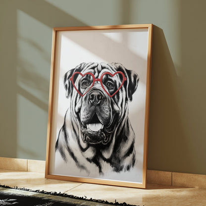 Premium Poster of Cute Dog Wearing Heart Shaped Glasses Art Posters