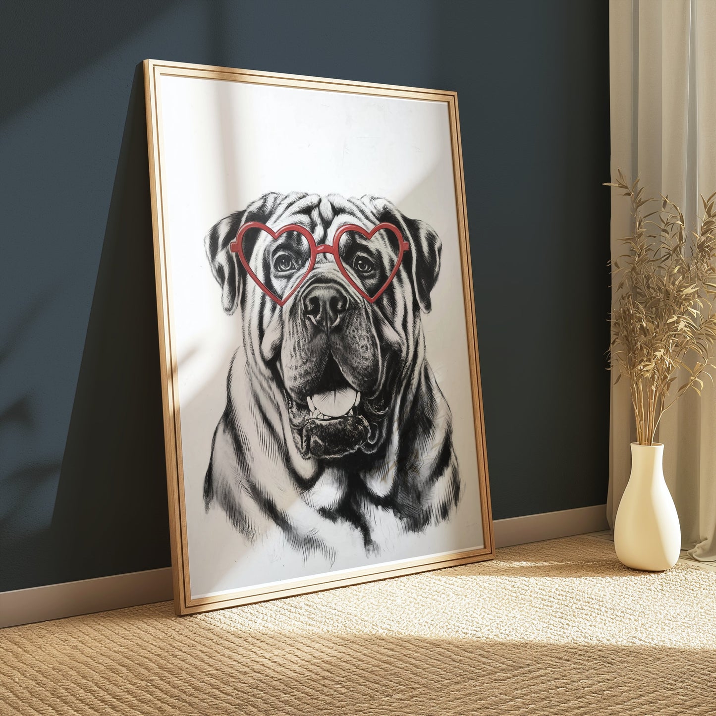 Premium Poster of Cute Dog Wearing Heart Shaped Glasses Art Posters