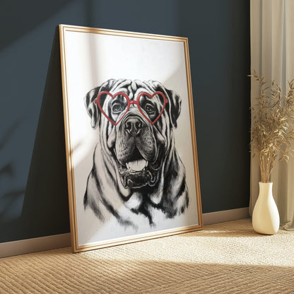 Premium Poster of Cute Dog Wearing Heart Shaped Glasses Art Posters