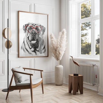 Premium Poster of Cute Dog Wearing Heart Shaped Glasses Art Posters