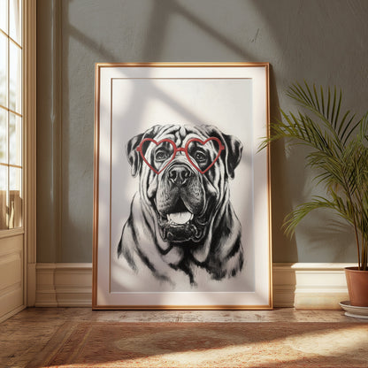 Premium Poster of Cute Dog Wearing Heart Shaped Glasses Art Posters