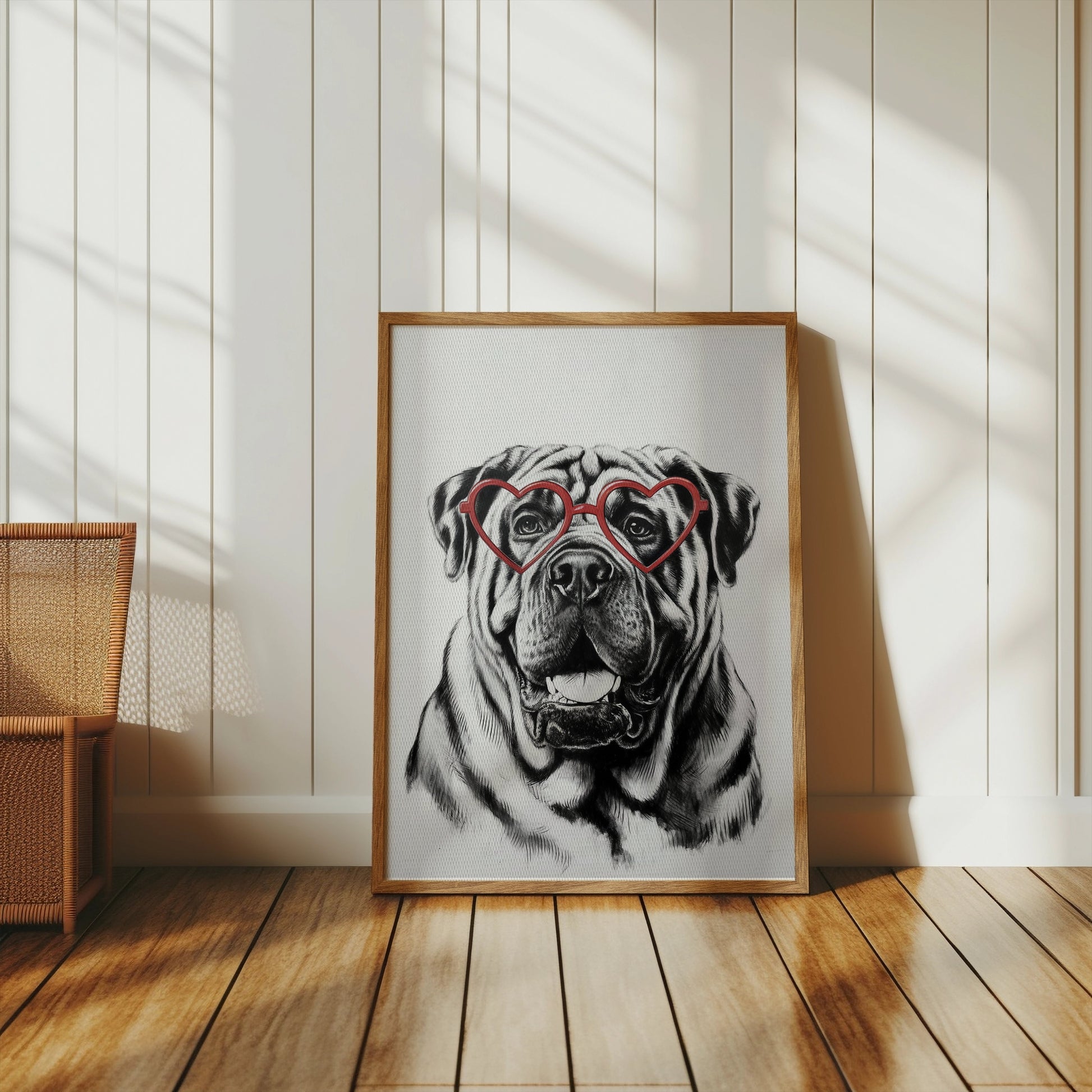 Premium Poster of Cute Dog Wearing Heart Shaped Glasses Art Posters