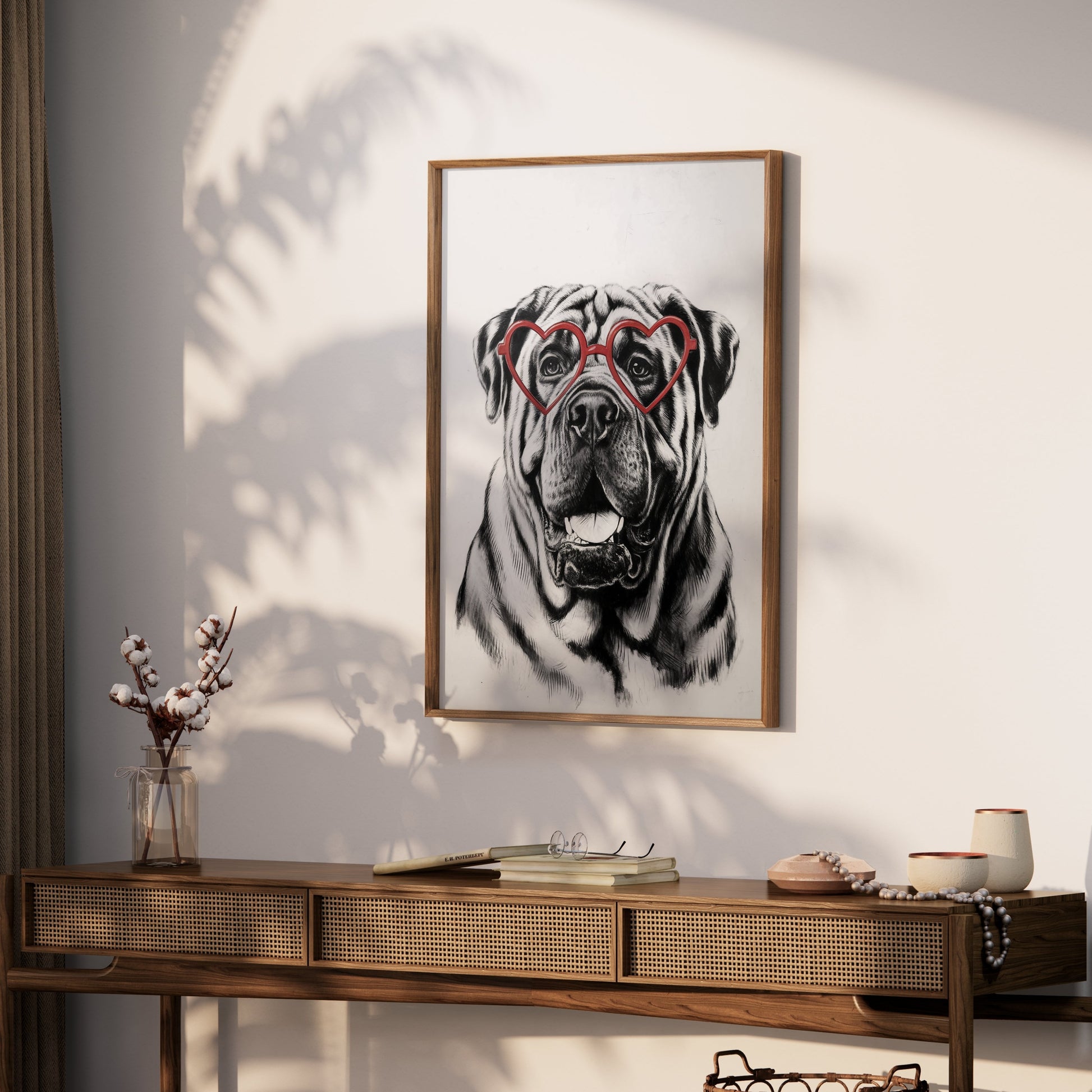 Premium Poster of Cute Dog Wearing Heart Shaped Glasses Art Posters