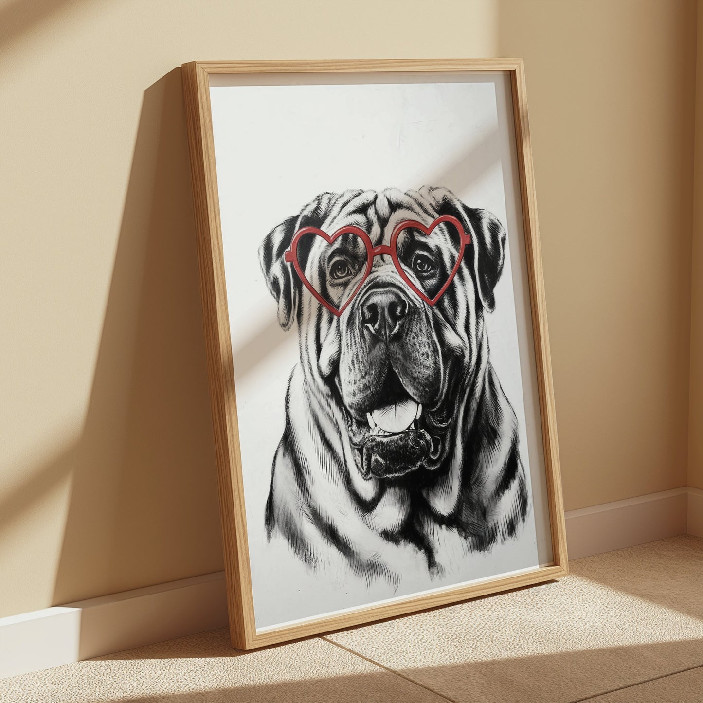 Premium Poster of Cute Dog Wearing Heart Shaped Glasses Art Posters