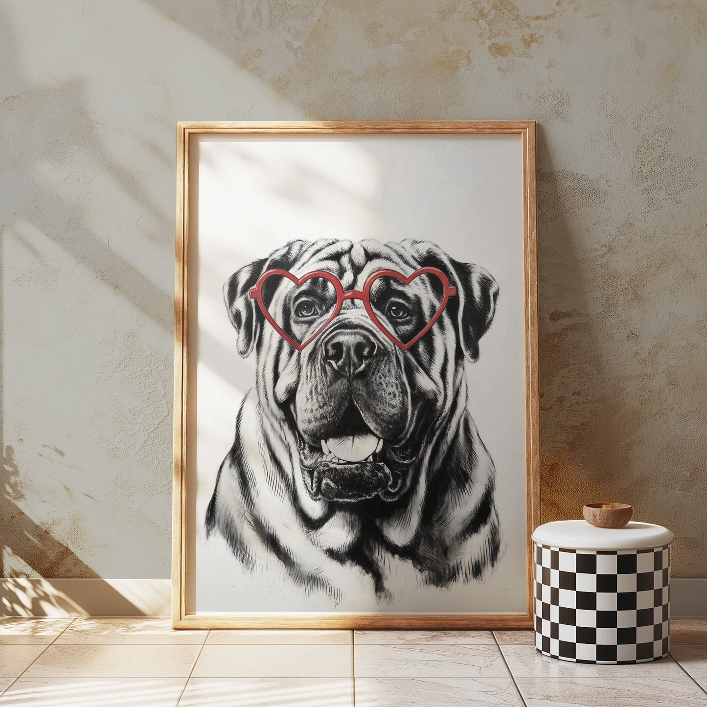 Premium Poster of Cute Dog Wearing Heart Shaped Glasses Art Posters