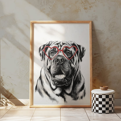 Premium Poster of Cute Dog Wearing Heart Shaped Glasses Art Posters