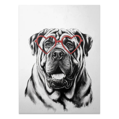 Premium Poster of Cute Dog Wearing Heart Shaped Glasses Art Posters