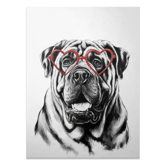 Premium Poster of Cute Dog Wearing Heart Shaped Glasses Art Posters