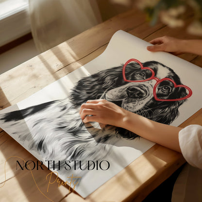 Premium Poster of Cute Dog with Heart-Shaped Glasses Art Print Posters