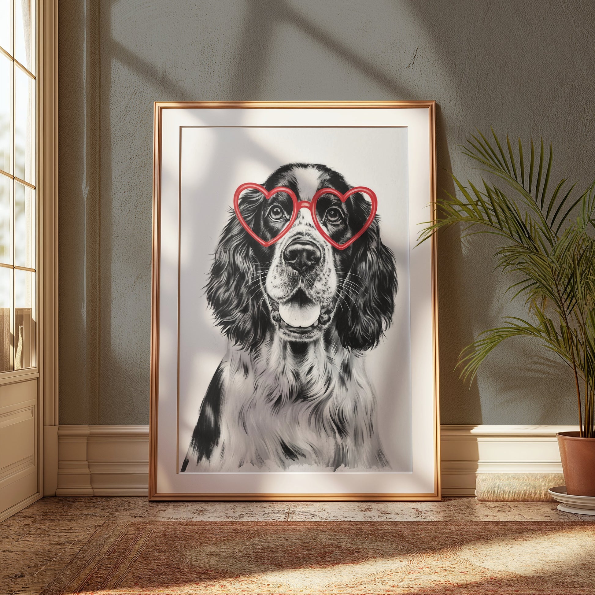 Premium Poster of Cute Dog with Heart-Shaped Glasses Art Print Posters