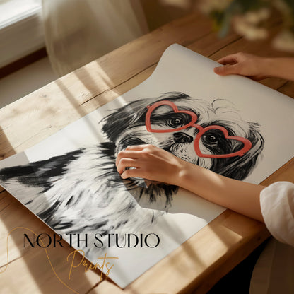 Premium Poster of Cute Dog with Heart Shaped Glasses Posters