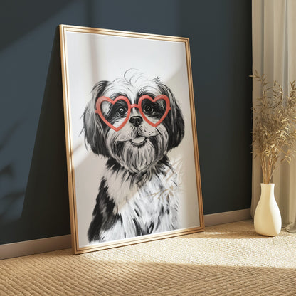 Premium Poster of Cute Dog with Heart Shaped Glasses Posters