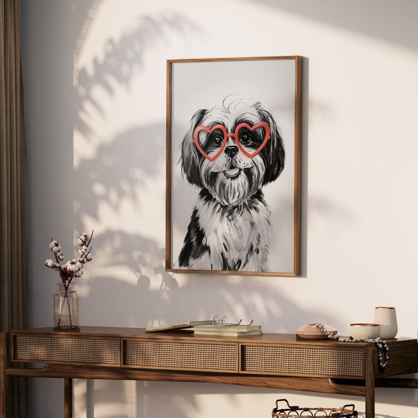 Premium Poster of Cute Dog with Heart Shaped Glasses Posters