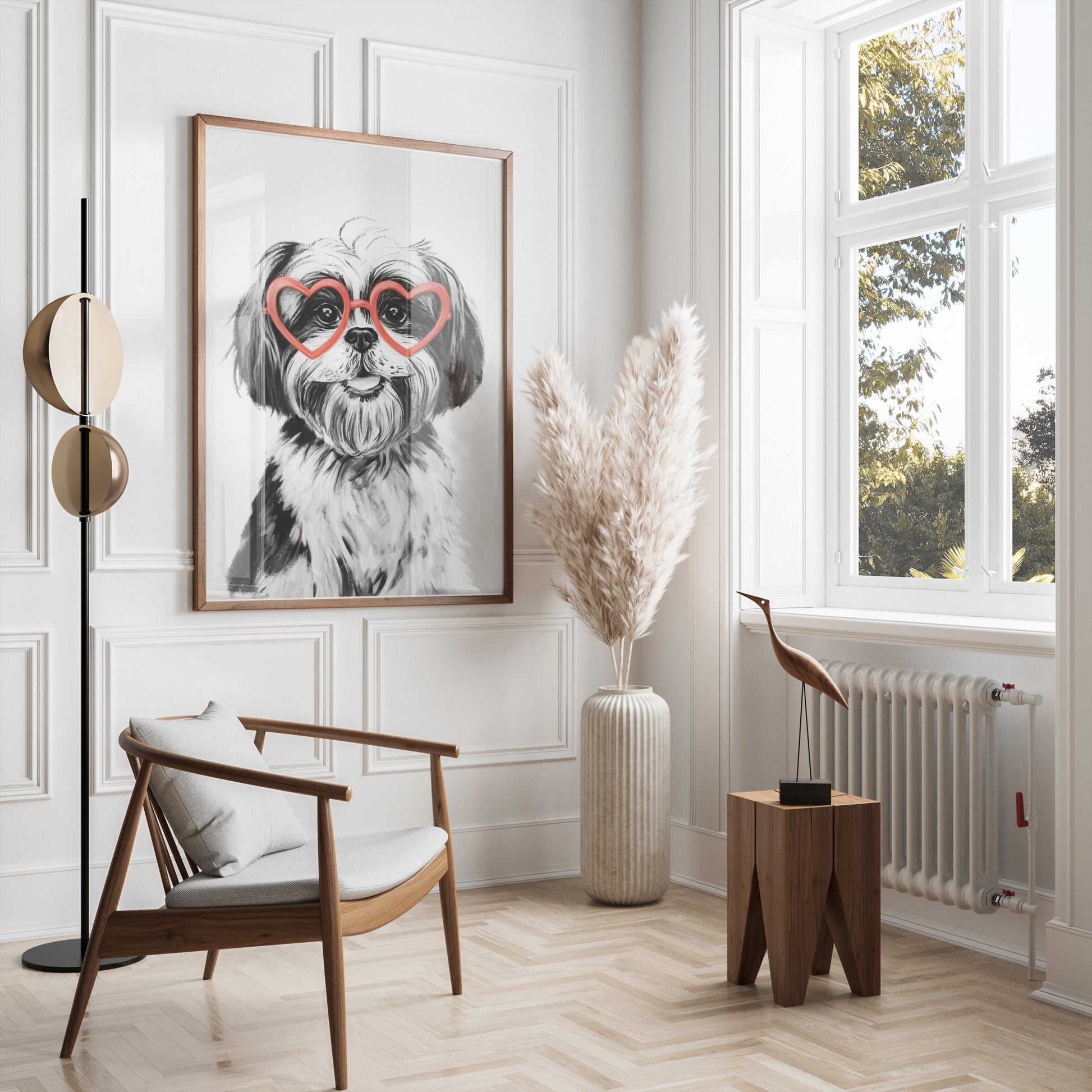 Premium Poster of Cute Dog with Heart Shaped Glasses Posters