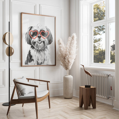 Premium Poster of Cute Dog with Heart Shaped Glasses Posters