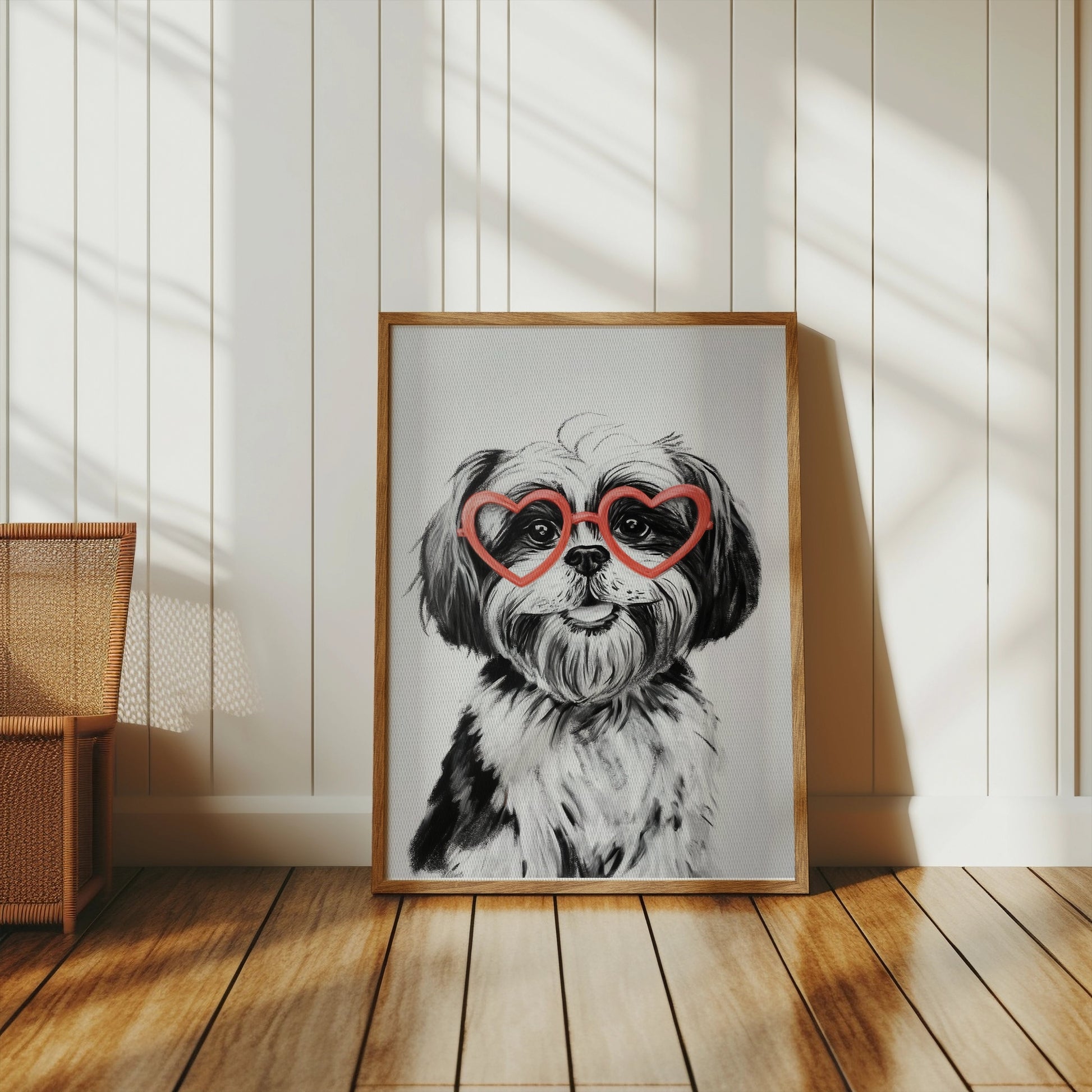 Premium Poster of Cute Dog with Heart Shaped Glasses Posters