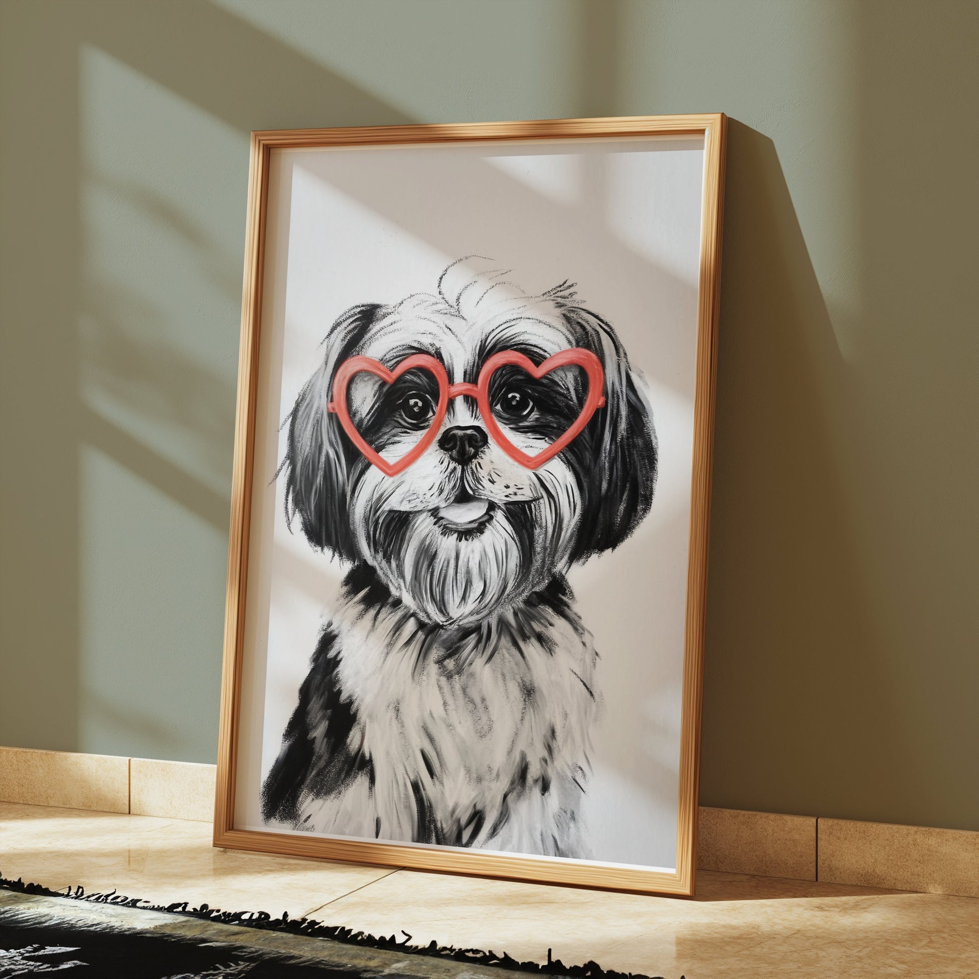 Premium Poster of Cute Dog with Heart Shaped Glasses Posters