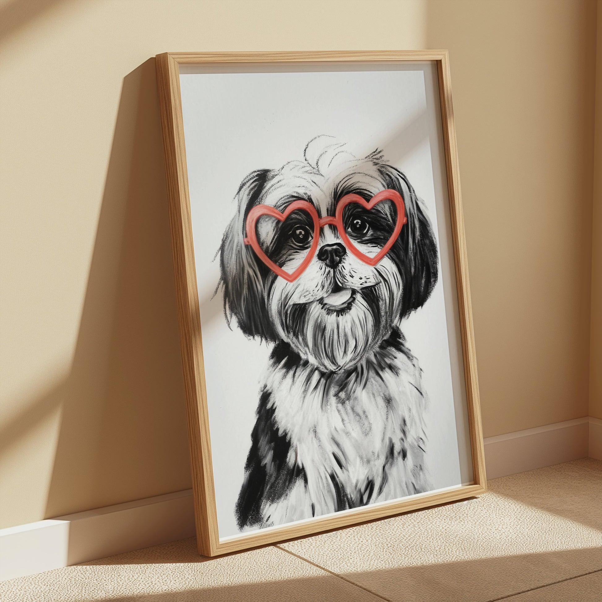 Premium Poster of Cute Dog with Heart Shaped Glasses Posters