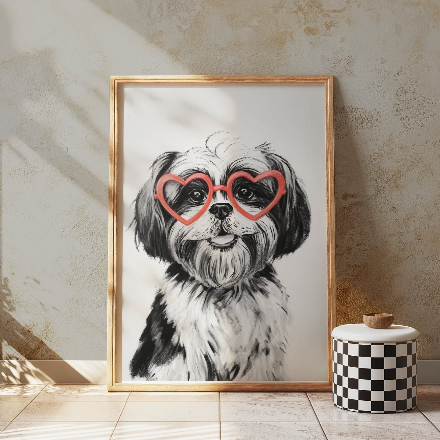Premium Poster of Cute Dog with Heart Shaped Glasses Posters