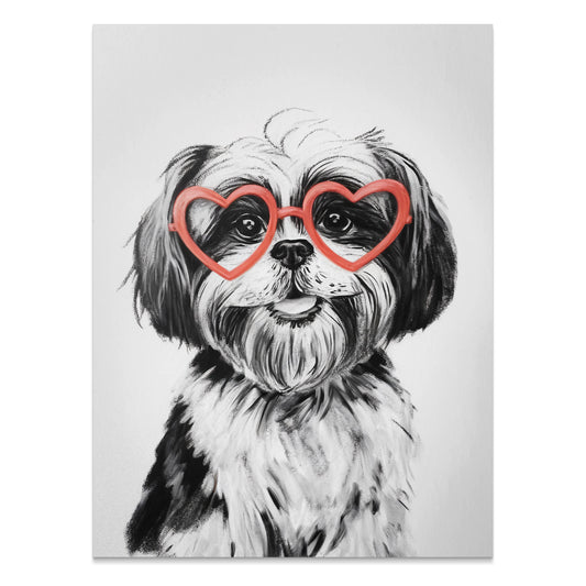 Premium Poster of Cute Dog with Heart Shaped Glasses Posters