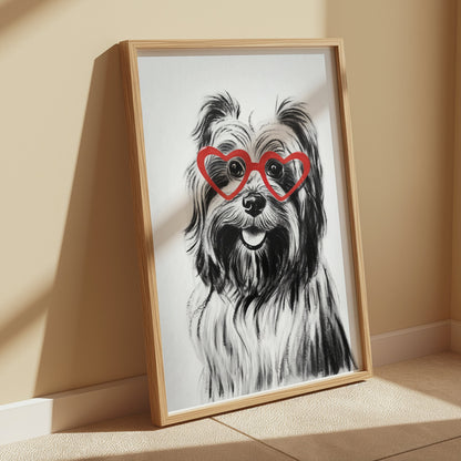 Premium Poster of Cute Dog with Red Heart Glasses Adorable Art Posters