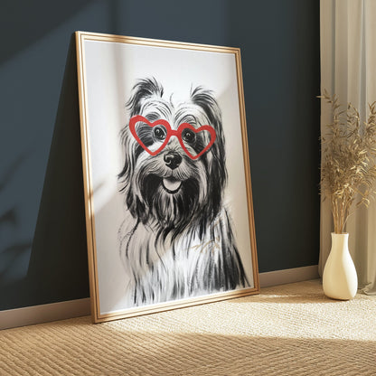 Premium Poster of Cute Dog with Red Heart Glasses Adorable Art Posters
