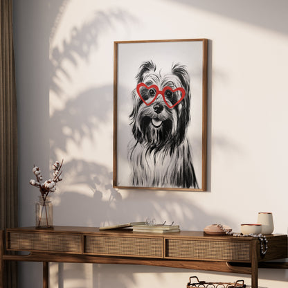 Premium Poster of Cute Dog with Red Heart Glasses Adorable Art Posters
