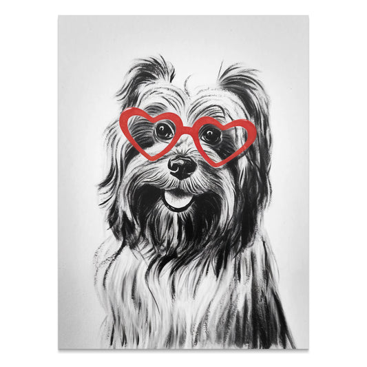 Premium Poster of Cute Dog with Red Heart Glasses Adorable Art Posters