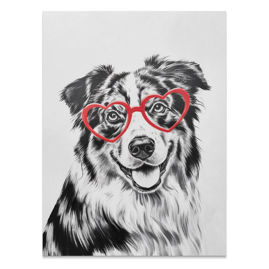 Premium Poster of Cute Dog with Red Heart Glasses Illustration Posters