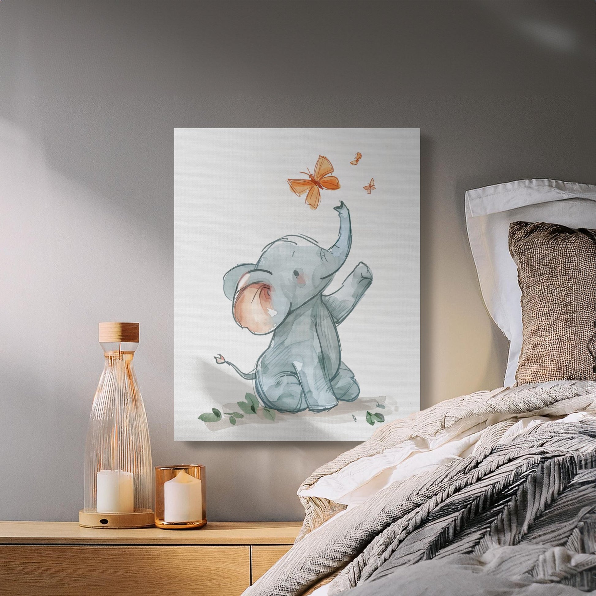 Premium Poster of Cute Elephant and Butterflies Nursery Canvas Wraps