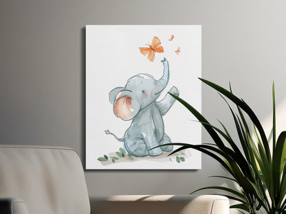 Premium Poster of Cute Elephant and Butterflies Nursery Canvas Wraps