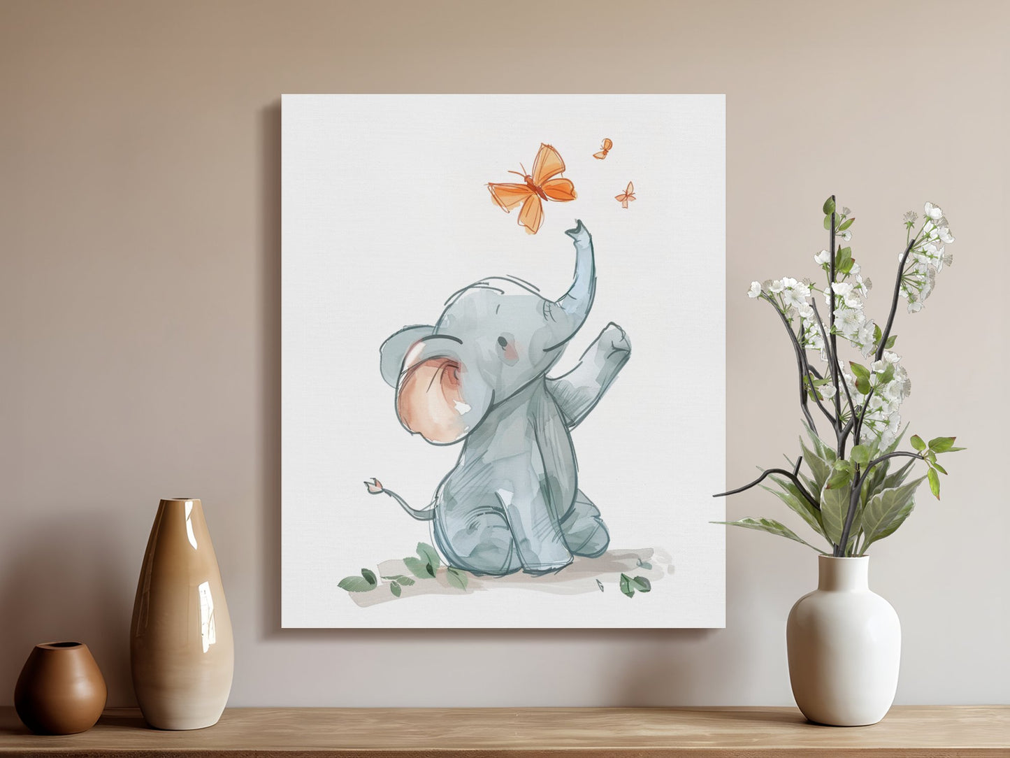 Premium Poster of Cute Elephant and Butterflies Nursery Canvas Wraps