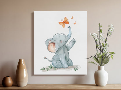 Premium Poster of Cute Elephant and Butterflies Nursery Canvas Wraps