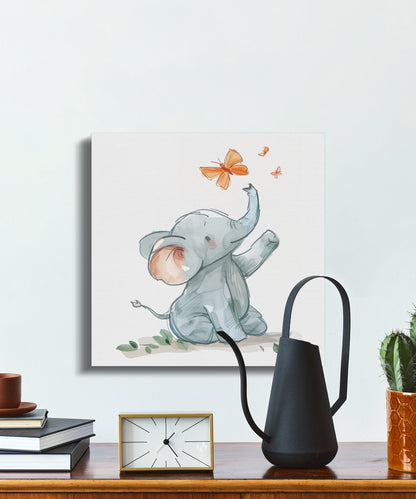 Premium Poster of Cute Elephant and Butterflies Nursery Canvas Wraps