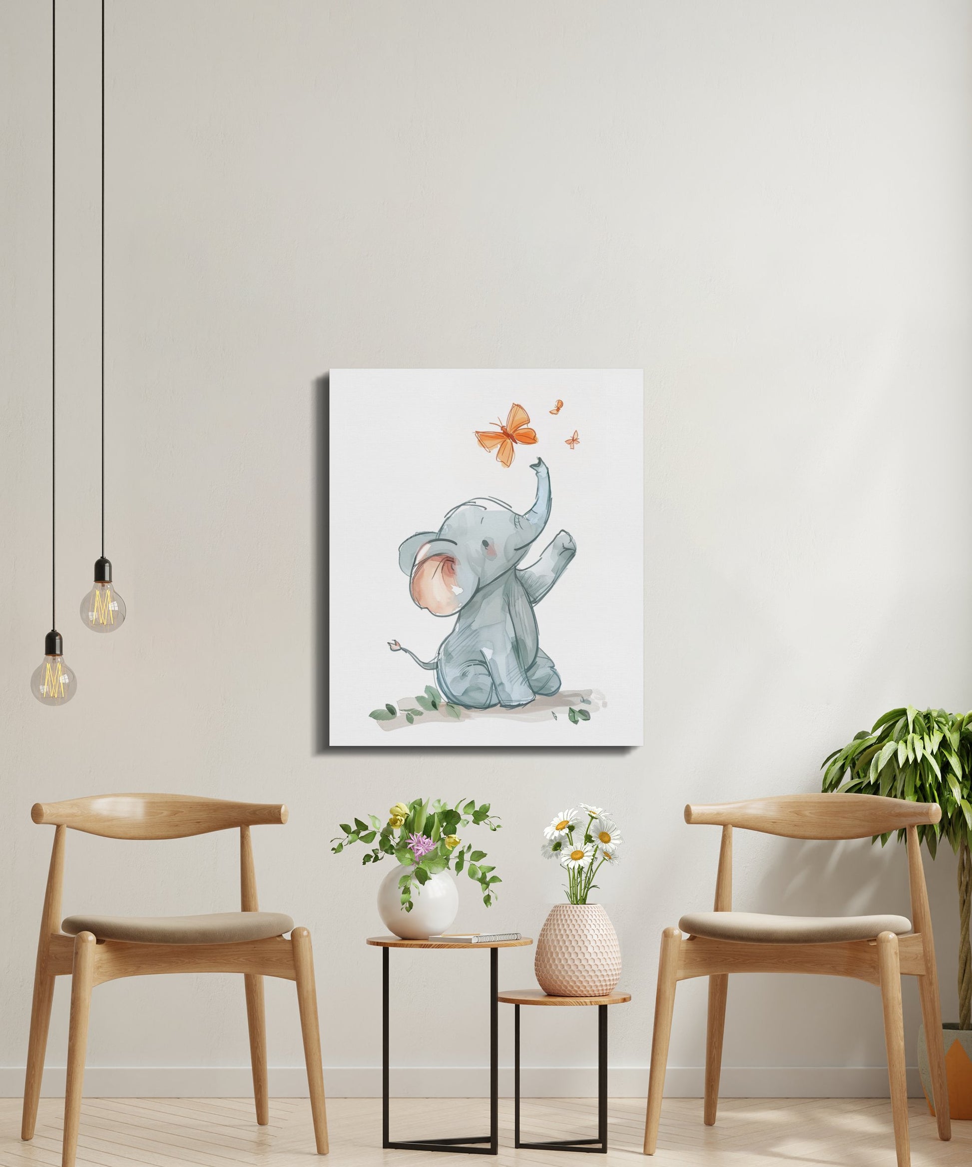 Premium Poster of Cute Elephant and Butterflies Nursery Canvas Wraps