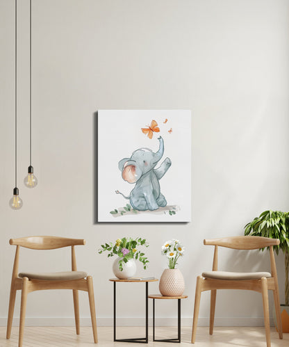 Premium Poster of Cute Elephant and Butterflies Nursery Canvas Wraps