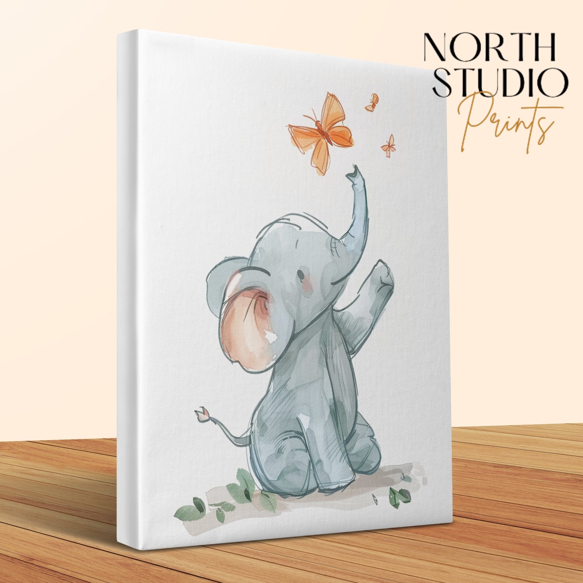 Premium Poster of Cute Elephant and Butterflies Nursery Canvas Wraps