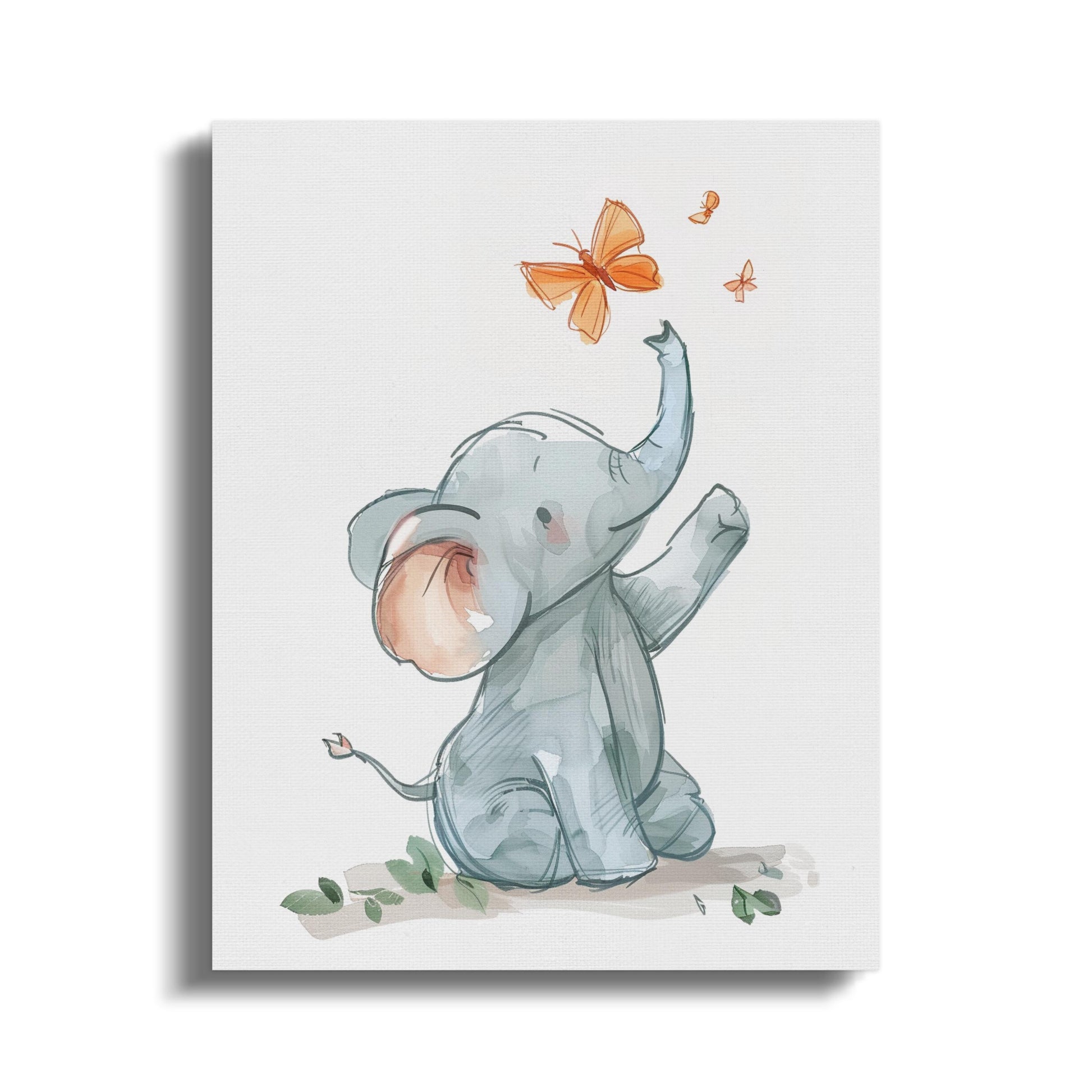 Premium Poster of Cute Elephant and Butterflies Nursery Canvas Wraps