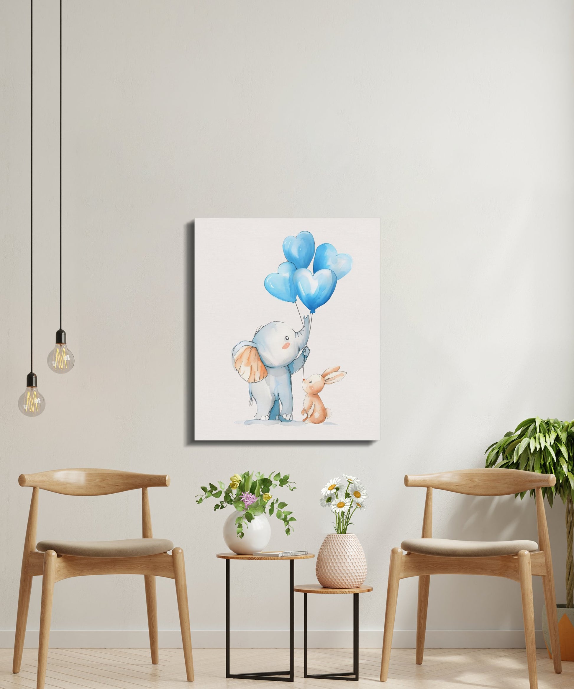 Premium Poster of Cute Elephant and Rabbit Nursery Wall Art Canvas Wraps
