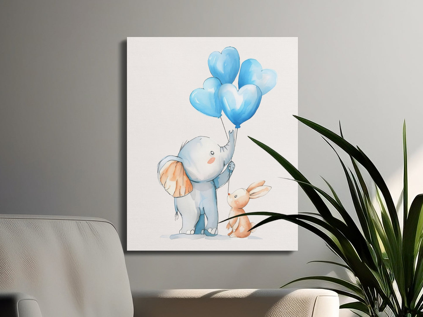 Premium Poster of Cute Elephant and Rabbit Nursery Wall Art Canvas Wraps