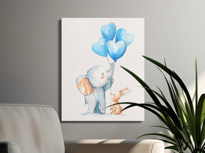 Premium Poster of Cute Elephant and Rabbit Nursery Wall Art Canvas Wraps