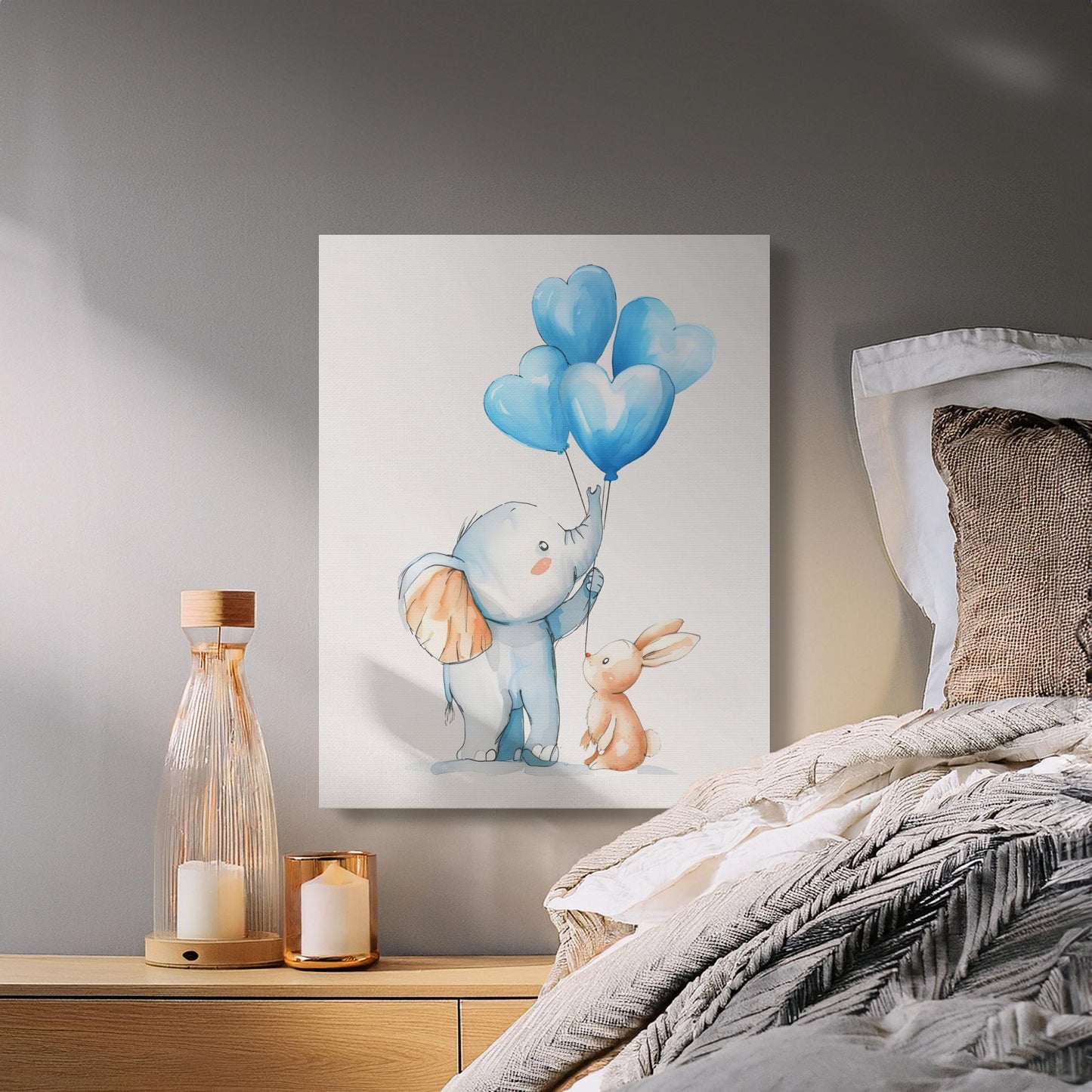 Premium Poster of Cute Elephant and Rabbit Nursery Wall Art Canvas Wraps